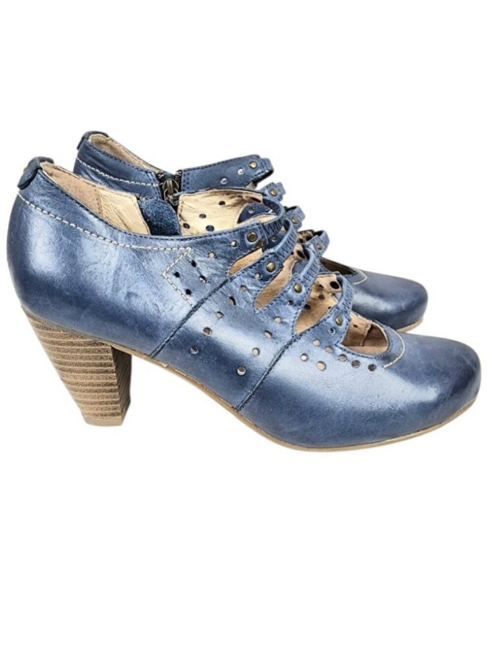 Blondo Leather Mary Jane Heels Steel Blue Size 6M PinUp Rockabilly Retro Style
